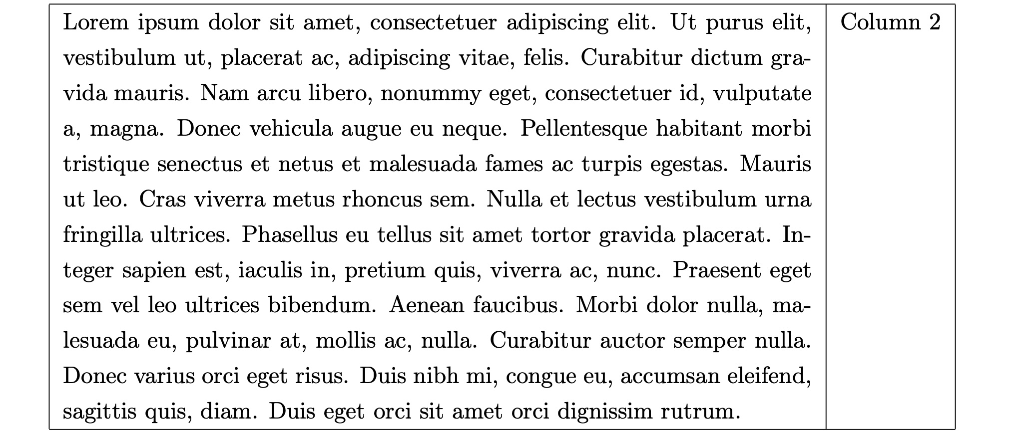 Long text in a column